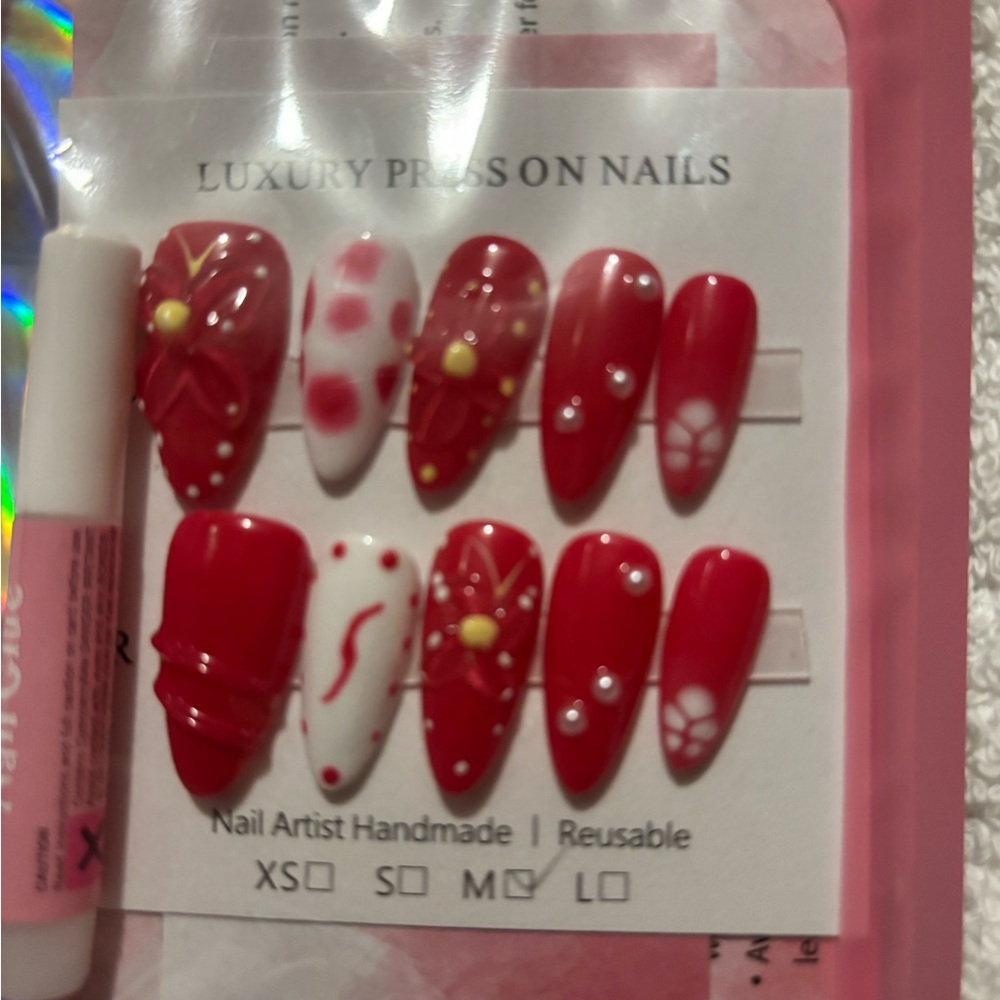 Red and White Luxury Press On Nails